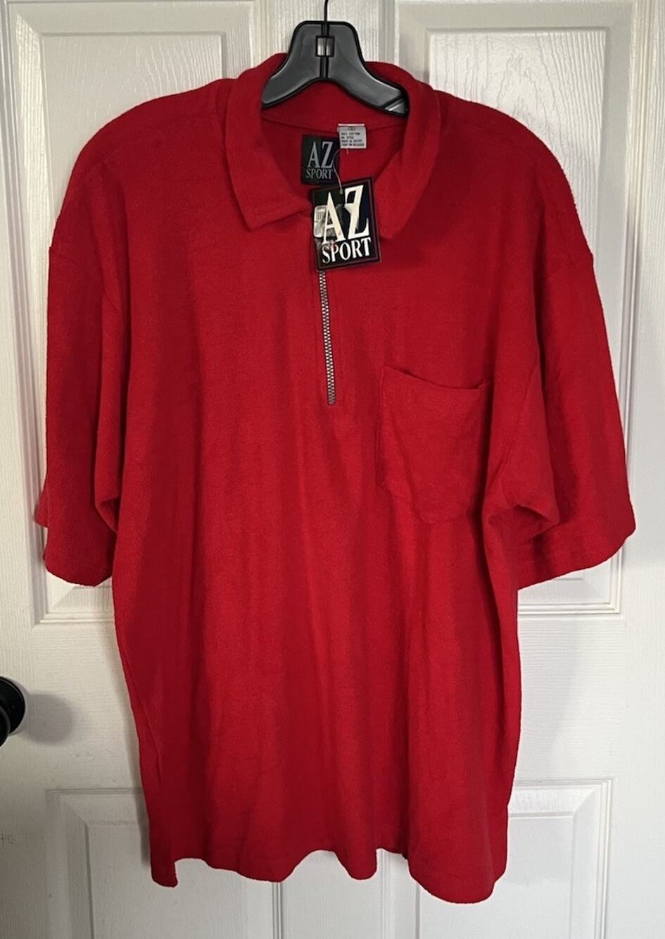 VTG 90s AZ Sport Terry Cloth Polo Shirt Red Quarter Zip Deadstock NWT’s M